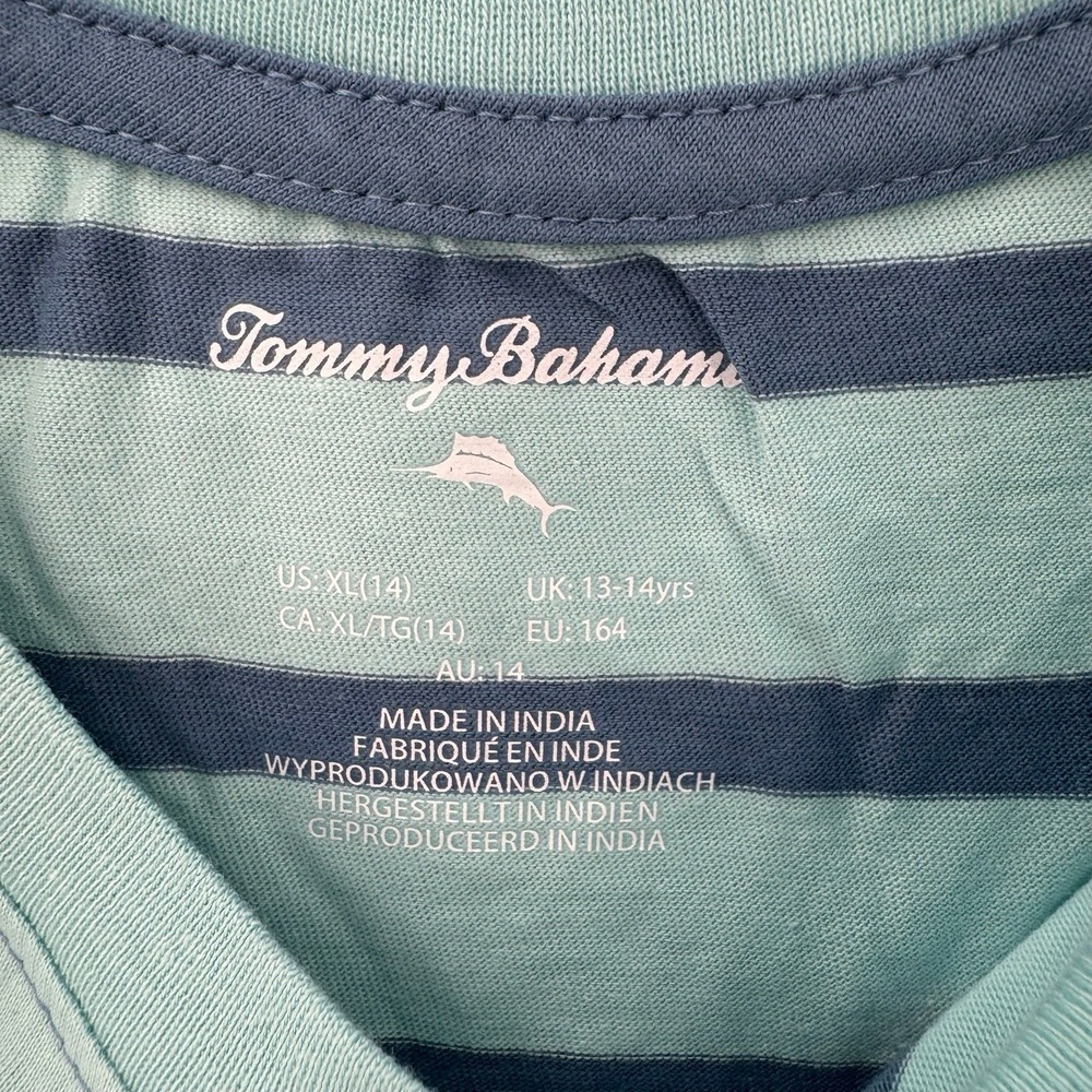 NWT Tommy Bahama Tropical Youth T-shirt 14-16‎ Logo Short Sleeves Blue Print - Picture 4 of 8